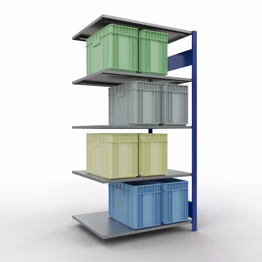 Scaffali aggiuntivi, scaffali, sistema a innesto MULTIplus150, 2000 x 1000 x 800 mm (AxLxP), 5 ripiani, barra longitudinale, RAL 5010 blu genziana/zincato con l'articolo n. 12785-LR-B Scaffali aggiuntivi, scaffali, sistema a innesto MULTIplus150, 2000 x 1000 x 800 mm (AxLxP), 5 ripiani, barre longitudinali, RAL 5010 blu genziana/zincato di Schulte Lagertechnik della categoria Sistemi a innesto