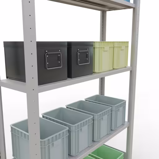 Grundregal, Fachbodenregal Stecksystem MULTIplus150, 2000 x 1000 x 300 mm (HxBxT), 5 Fachböden, Längenriegel, RAL 7035 lichtgrau mit der Artikelnr. 32630-LR Grundregal, Fachbodenregal Stecksystem MULTIplus150, 2000 x 1000 x 300 mm (HxBxT), 5 Fachböden, Längenriegel, RAL 7035 lichtgrau von Schulte Lagertechnik aus der Kategorie Stecksystem