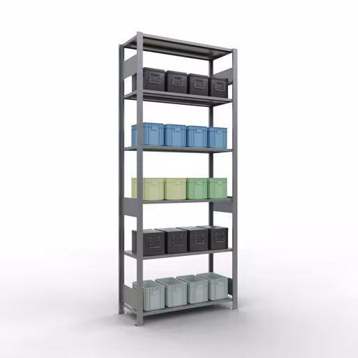 Grundregal, Fachbodenregal Stecksystem MULTIplus150, 2500 x 1000 x 400 mm (HxBxT), 6 Fachböden, Längenriegel, verzinkt mit der Artikelnr. 12741-LR Grundregal, Fachbodenregal Stecksystem MULTIplus150, 2500 x 1000 x 400 mm (HxBxT), 6 Fachböden, Längenriegel, verzinkt von Schulte Lagertechnik aus der Kategorie Stecksystem