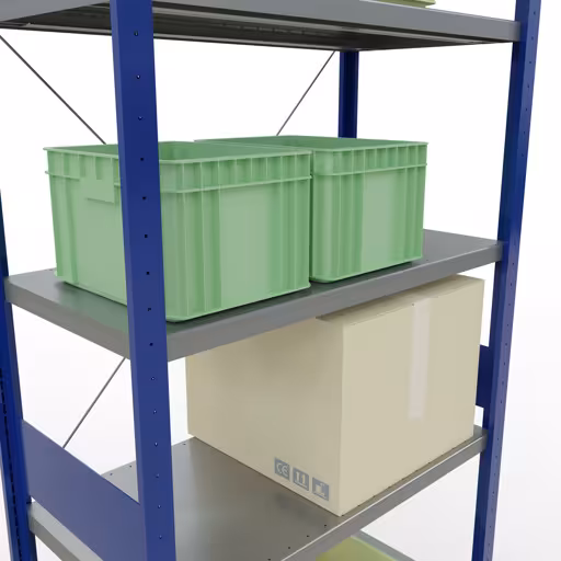 Figura n. 8 dell'articolo scaffale base, scaffale, sistema a innesto MULTIplus330, 3000 x 1000 x 500 mm (AxLxP), 7 ripiani, traversa, RAL 5010 blu genziana/zincato del gruppo di prodotti sistema a innesto della marca Schulte Lagertechnik