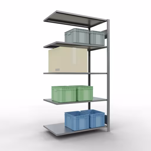 Scaffali aggiuntivi, scaffali, sistema a innesto MULTIplus150, 2000 x 1000 x 600 mm (AxLxP), 5 ripiani, barre longitudinali, zincato di Schulte Lagertechnik della categoria Sistemi a innesto