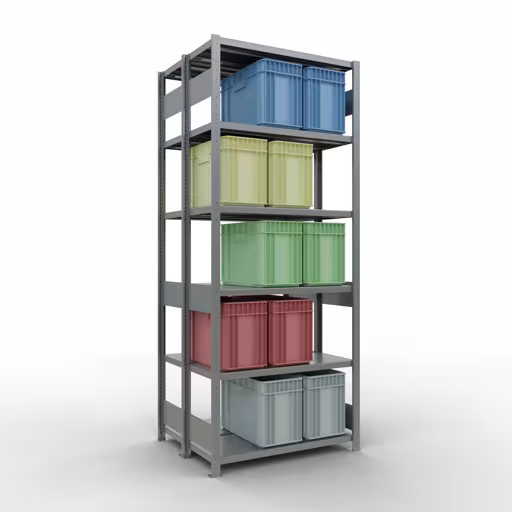 Scaffale base, scaffale doppio, sistema di scaffalature MULTIplus250, 2500 x 1000 x (2x400) mm (AxLxP), 2x6 ripiani, barre longitudinali, zincato con GTIN 4004514262035 Scaffale base, scaffale doppio, sistema a innesto per scaffale MULTIplus250, 2500 x 1000 x (2x400) mm (AxLxP), 2x6 ripiani, barre longitudinali, zincato di Schulte Lagertechnik con l'articolo n. 17941