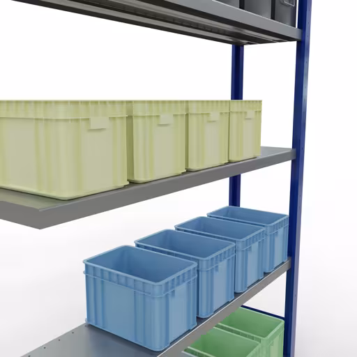 Figure n° 13 de l'article, système d'étagères enfichables MULTIplus250, 2000 x 1300 x 300 mm, 5 étagères, RAL 5010 bleu gentiane/galvanisé du groupe de produits système enfichable de Schulte Lagertechnik.