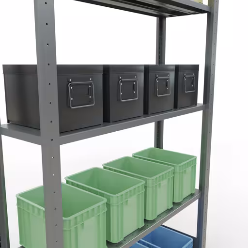 Image supplémentaire de l'article Étagère de base, étagère, système enfichable MULTIplus150, 2000 x 1000 x 300 mm (HxLxP), 5 étagères, barres de longueur, galvanisé Représentation supplémentaire de l'article étagère de base, étagère à étagères, système enfichable MULTIplus150, 2000 x 1000 x 300 mm, 5 étagères, galvanisé à partir de l'étagère de base