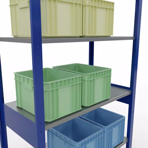 Étagère de base, étagère, système enfichable MULTIplus150, 2500 x 1000 x 500 mm, 6 étagères, RAL 5010 bleu gentiane/galvanisé avec GTIN 4004514280473 Étagère de base, étagère, système enfichable MULTIplus150, 2500 x 1000 x 500 mm, 6 étagères, RAL 5010 bleu gentiane/galvanisé de Schulte Lagertechnik avec le numéro d'article. 12751-LR-B