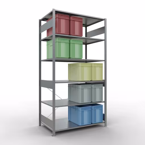 Stecksystem Grundregal 2500x1300x800 mm, Typ 150 kg, verzinkt mit der GTIN 4004514217615 Stecksystem Grundregal 2500x1300x800 mm, Typ 150 kg, verzinkt von Schulte Lagertechnik mit der Artikelnr. 12781-130