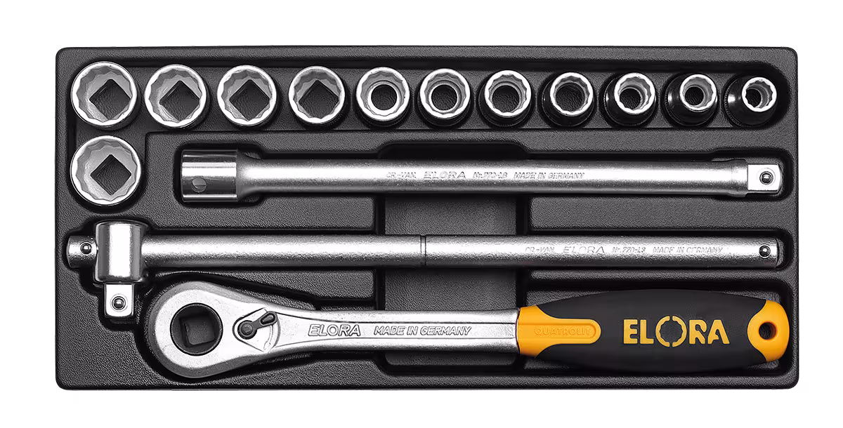 Set di chiavi a bussola 1/2", 6 punte, 15 pezzi MS-12 di ELORA Set chiavi a bussola 1/2", 15 pezzi, ELORA-MS-11/12 dalla categoria Sistemi organizzativi e carrelli da officina con articolo n. 0000512001000