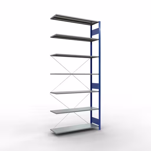 Scaffali componibili, scaffali, sistema a innesto MULTIplus150, 3000 x 1300 x 400 mm (AxLxP), 7 ripiani, traversa, RAL 5010 blu genziana/zincato della marca Schulte Lagertechnik della gamma sistemi a innesto