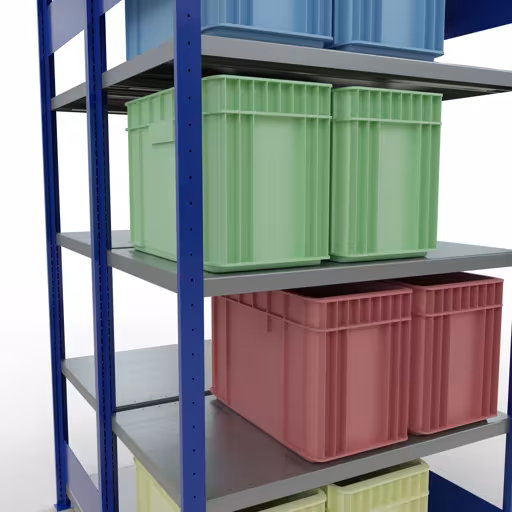 Image du produit n° 8 de l'article étagère de base, , système d'étagères enfichables MULTIplus250, 2000 x 1000 x (2x600) mm, 2x5 étagères, RAL 5010 bleu gentiane de la gamme d'étagères de la marque Schulte Lagertechnik