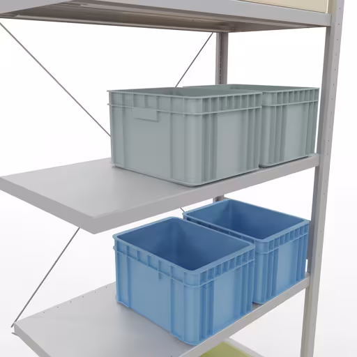 Une autre vue de l'article Rayonnage rapporté, rayonnage à étagères, système enfichable MULTIplus250, 3000 x 1000 x 500 mm, 7 tablettes, traverse, RAL 7035 gris clair Une autre vue de l'article, système d'étagères enfichables pour étagères MULTIplus250, 3000 x 1000 x 500 mm, 7 étagères, gris clair RAL 7035 de la catégorie système enfichable