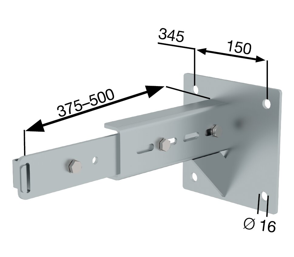 Support mural Munk avec étrier de serrage, réglable 375-500mm, acier galvanisé