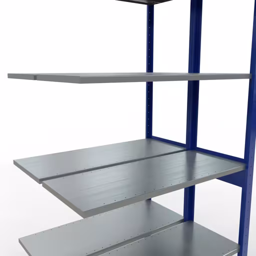 Un'altra vista dell'articolo Scaffale aggiuntivo, scaffale doppio, sistema di scaffali MULTIplus150, 2500 x 1000 x (2x400) mm (AxLxP), 2x6 ripiani, barre longitudinali, RAL 5010 blu genziana dalla categoria scaffali
