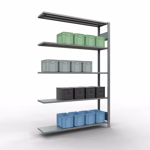 Représentation supplémentaire de l'article Étagère rapportée, étagère, système enfichable MULTIplus150, 2000 x 1300 x 300 mm, 5 étagères, barres longitudinales, galvanisé Représentation supplémentaire de l'article, étagère, système enfichable MULTIplus150, 2000 x 1300 x 300 mm, 5 étagères, galvanisé