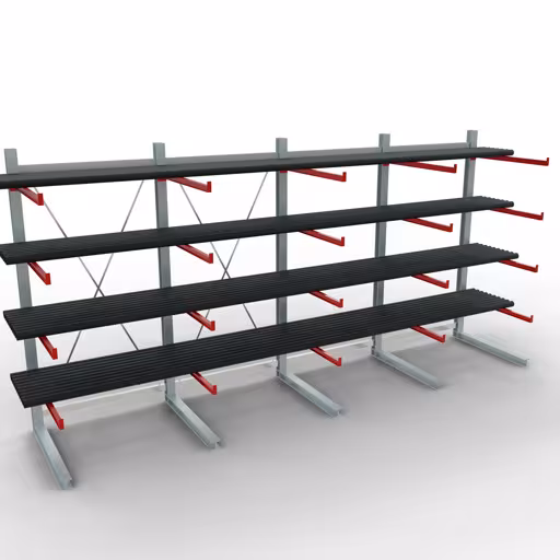 Produktbild Nr 11 des Artikels K 6000 Komplettregal, einseitig, 3000 x 6000 x 1250 mm, RAL 7001 / RAL 3000, 5 Lagerebenen Abbildung Nr 11 des Artikels K 6000 Komplettregal, einseitig, 3000 x 6000 x 1250 mm, RAL 7001 / RAL 3000, 5 Lagerebenen aus der Produktgruppe Kragarmregale von der Marke Schulte Lagertechnik