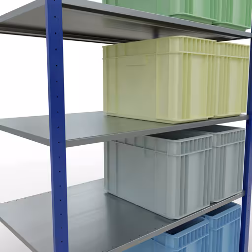 Scaffale base, scaffale, sistema a innesto MULTIplus150, 2000 x 1300 x 800 mm (AxLxP), 5 ripiani, barre longitudinali, RAL 5010 blu genziana/zincato di Schulte Lagertechnik con l'articolo n. 12780-130-LR-B