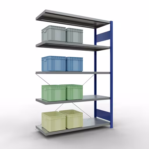 Image du produit n° 14 de l'article Rayonnage complémentaire, rayonnage à étagères, système enfichable MULTIplus250, 2000 x 1300 x 500 mm, 5 étagères, traverse, RAL 5010 bleu gentiane/galvanisé Figure n° 14 de l'article étagère complémentaire, étagère à étagères, système enfichable MULTIplus250, 2000 x 1300 x 500 mm, 5 étagères, RAL 5010 bleu gentiane/galvanisé du groupe de produits système enfichable de Schulte Lagertechnik