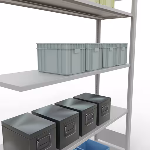 Image du produit n° 7 de l'article étagère supplémentaire, système enfichable MULTIplus150, 2000 x 1300 x 400 mm, 5 étagères, RAL 7035 gris clair de la gamme de produits système enfichable de la marque Schulte Lagertechnik