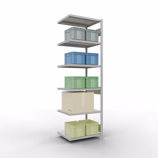 Figure n° 12 de l'article étagère complémentaire, étagère à étagères, système enfichable MULTIplus250, 2500 x 750 x 600 mm, 6 étagères, gris clair RAL 7035 du groupe de produits système enfichable de la marque Schulte Lagertechnik
