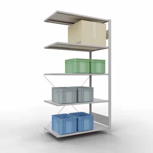 Image du produit n° 14 de l'article Rayonnage complémentaire, rayonnage à étagères, système enfichable MULTIplus85, 2000 x 1000 x 600 mm (HxLxP), 5 étagères, traverse, RAL 7035 gris clair Figure n° 14 de l'article étagère complémentaire, étagère à étagères, système enfichable MULTIplus85, 2000 x 1000 x 600 mm, 5 étagères, traverse, RAL 7035 gris clair du groupe de produits système enfichable de la marque Schulte Lagertechnik