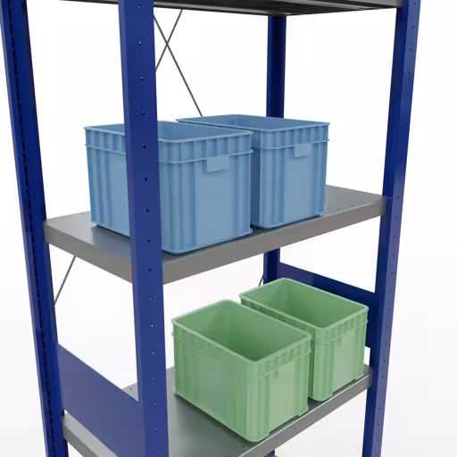 Scaffale base, scaffale, sistema a innesto MULTIplus250, 3000 x 750 x 400 mm (AxLxP), 7 ripiani, traversa, RAL 5010 blu genziana/zincato/zincato della categoria scaffale base con GTIN 4004514282682 Scaffale base, scaffale, sistema a innesto MULTIplus250, 3000 x 750 x 400 mm (AxLxP), 7 ripiani, traversa, RAL 5010 blu genziana/zincato/zincato della marca Schulte Lagertechnik della gamma sistemi a innesto