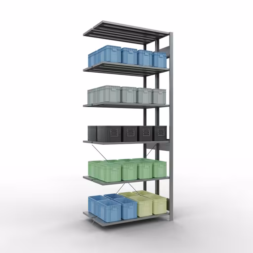 Image du produit n° 15 de l'article Étagère supplémentaire, étagère double, système d'étagères enfichables MULTIplus150, 2500 x 1000 x (2x300) mm (HxLxP), 2x6 étagères, traverse, galvanisé Figure n° 15 de l'article étagère complémentaire, étagère double, système d'étagères enfichables MULTIplus150, 2500 x 1000 x (2x300) mm, 2x6 étagères, galvanisées du groupe de produits étagères de la marque Schulte Lagertechnik