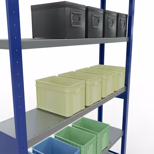 Figure n° 10 de l'article étagère de base, étagère, système enfichable MULTIplus250, 2500 x 1300 x 300 mm, 6 étagères, traverse, RAL 5010 bleu gentiane/galvanisé du groupe de produits système enfichable de Schulte Lagertechnik