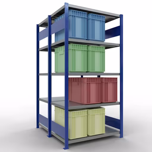 Image supplémentaire de l'article Étagère de base, étagère double, système d'étagères enfichable MULTIplus250, 2000 x 1000 x (2x600) mm, 2x5 étagères, RAL 5010 bleu gentiane à partir d'étagères doubles