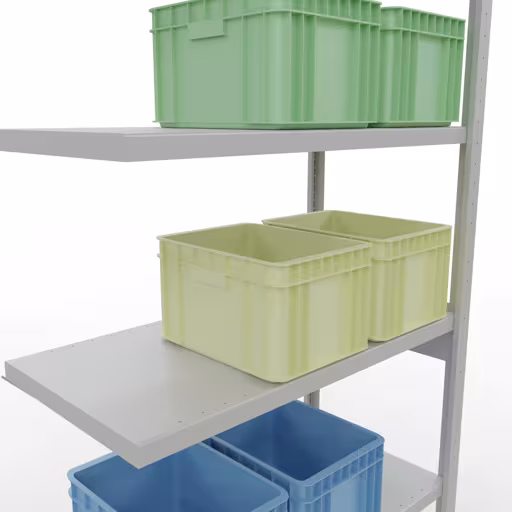 Une autre vue de l'article, système d'étagères enfichables pour étagères MULTIplus250, 2500 x 1000 x 500 mm, 6 étagères, gris clair RAL 7035 de la catégorie système enfichable