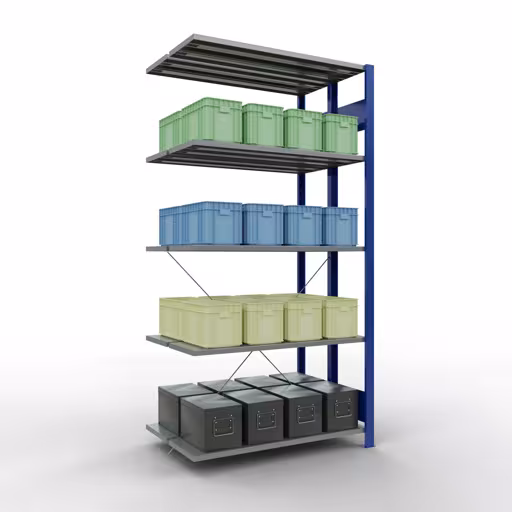 Image supplémentaire de l'article Étagère supplémentaire, étagère double, système d'étagères enfichables MULTIplus150, 2000 x 1000 x (2x300) mm (HxLxP), 2x5 étagères, traverse, RAL 5010 bleu gentiane Image supplémentaire de l'article Étagère supplémentaire, étagère double, système d'étagères enfichable MULTIplus150, 2000 x 1000 x (2x300) mm, 2x5 étagères, RAL 5010 bleu gentiane à partir d'étagères doubles