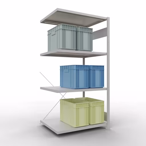 Étagère supplémentaire, étagère, système enfichable MULTIplus330, 2000 x 1000 x 800 mm, 5 étagères, traverse, gris clair RAL 7035 de Schulte Lagertechnik avec le numéro d'article. 33885
