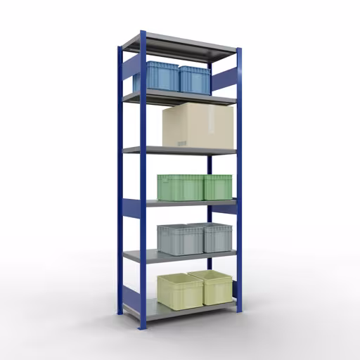 Figura n. 11 dell'articolo scaffale base, scaffale, sistema a innesto MULTIplus250, 2500 x 1000 x 500 mm (AxLxP), 6 ripiani, barre longitudinali, RAL 5010 blu genziana/zincato del gruppo di prodotti sistema a innesto della marca Schulte Lagertechnik
