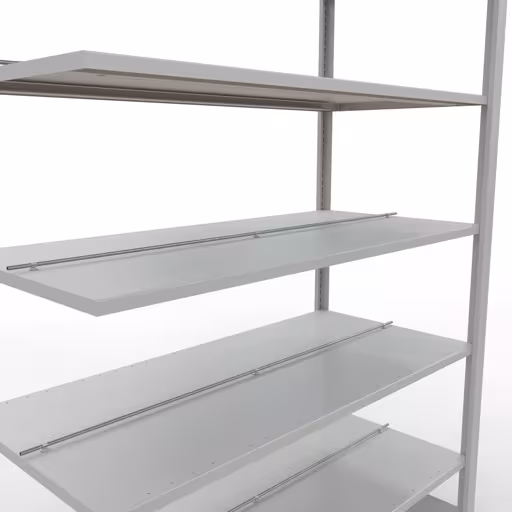Scaffale aggiuntivo, scaffale per ufficio, sistema a innesto MULTIplus150, 2300 x 1300 x 600 mm (AxLxP), 7 ripiani, barre longitudinali, con fermo centrale, grigio chiaro di Schulte Lagertechnik dalla categoria scaffali per ufficio