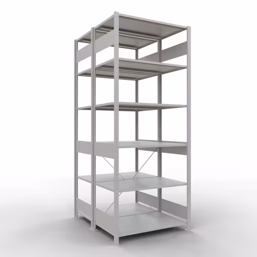 Immagine aggiuntiva dell'articolo Scaffale base, scaffale doppio, sistema a innesto per scaffale MULTIplus150, 2500 x 1000 x (2x600) mm (AxLxP), 2x6 ripiani, traversa, RAL 7035 grigio chiaro da ripiani doppi