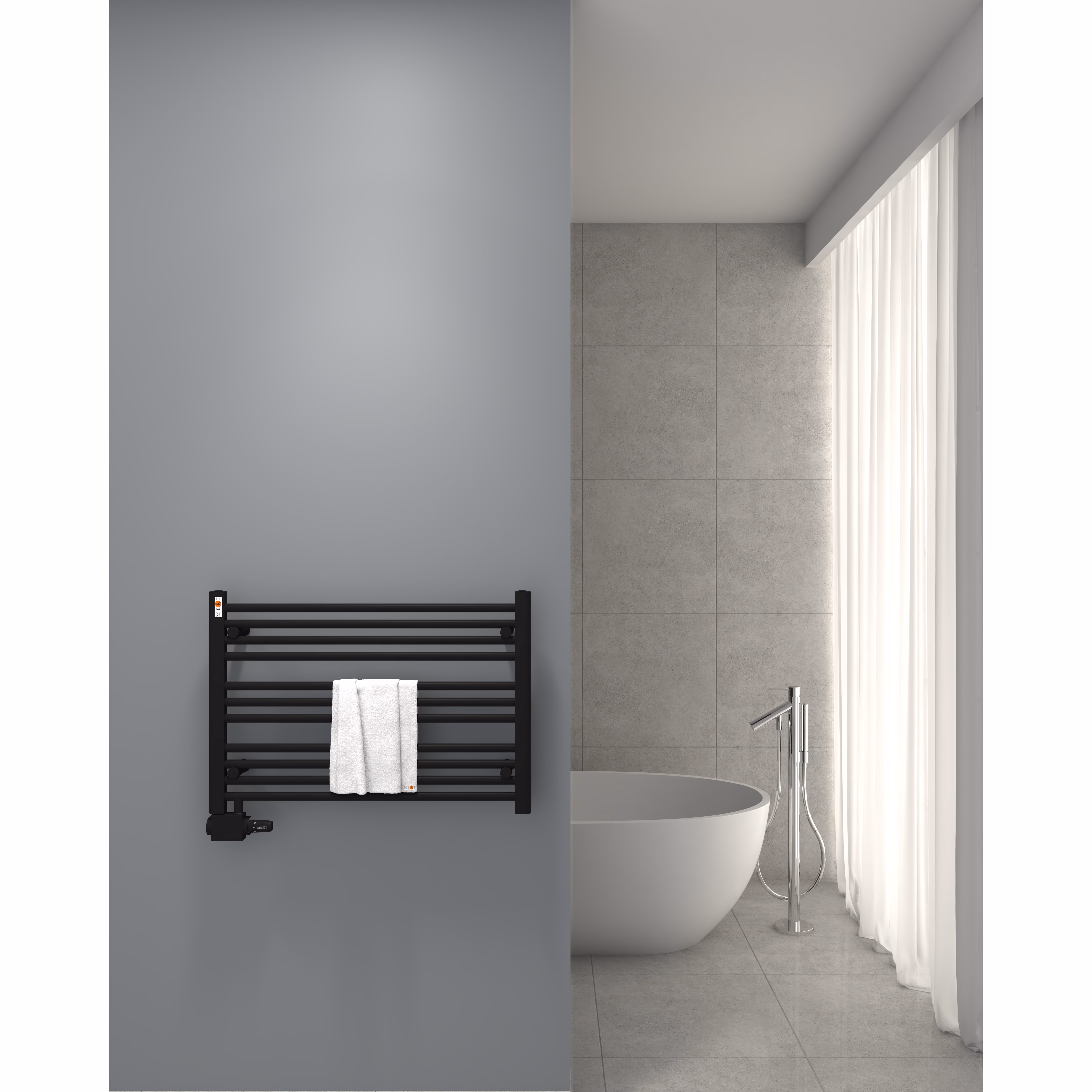 Radiateur de salle de bain de remplacement MERT AU, noir, droit, différentes dimensions, catégorie radiateurs de salle de bain, raccordement latéral, référence 1-80x055-AU-50-BLACK