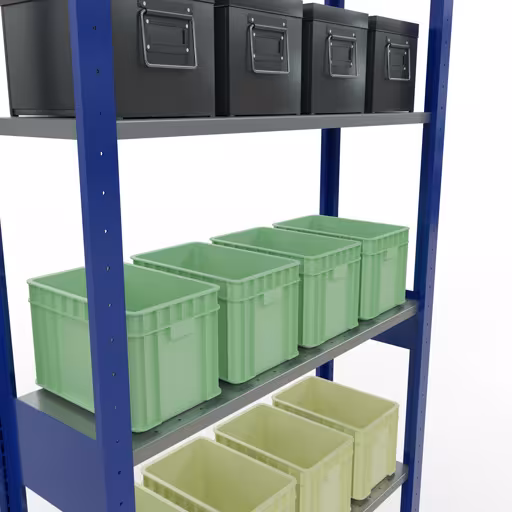 Étagère de base, étagère, système enfichable MULTIplus85, 2500 x 1000 x 300 mm, 6 étagères, RAL 5010 bleu gentiane de la marque Schulte Lagertechnik de la gamme de produits du système enfichable