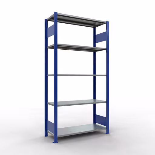 Étagère de base, étagère, système enfichable MULTIplus85, 2000 x 1000 x 400 mm (HxLxP), 5 étagères, barres de longueur, RAL 5010 bleu gentiane de Schulte Lagertechnik Étagère de base, étagère, système enfichable MULTIplus85, 2000 x 1000 x 400 mm (HxLxP), 5 étagères, barre de longueur, RAL 5010 bleu gentiane, étagère de base, réf. 13140-LR-B