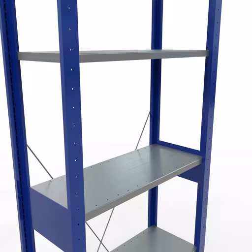 Étagère de base, étagère, système enfichable MULTIplus150, 2500 x 750 x 300 mm, 6 étagères, traverse, RAL 5010 bleu gentiane/galvanisé/galvanisé avec le GTIN 4004514279521 Étagère de base, étagère, système enfichable MULTIplus150, 2500 x 750 x 300 mm, 6 étagères, RAL 5010 bleu gentiane/galvanisé/galvanisé de Schulte Lagertechnik avec le numéro d'article. 12731-75-B