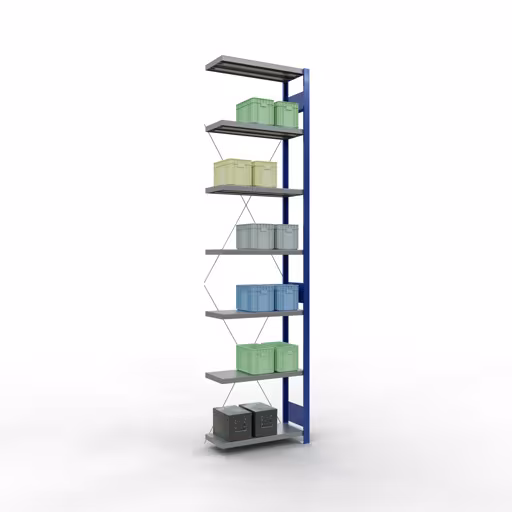 Scaffali componibili, scaffali, sistema a innesto MULTIplus250, 3000 x 750 x 300 mm (AxLxP), 7 ripiani, traversa, RAL 5010 blu genziana/zincato/zincato della categoria scaffali componibili con GTIN 4004514282439 Scaffali componibili, scaffali, sistema a innesto MULTIplus250, 3000 x 750 x 300 mm (AxLxP), 7 ripiani, traversa, RAL 5010 blu genziana/zincato/zincato della marca Schulte Lagertechnik della gamma sistemi a innesto