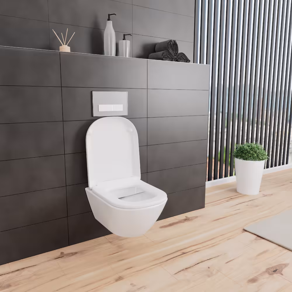 Un'altra vista dell'articolo Copriwater D900 forma D bianco con chiusura ammortizzata della categoria Ceramiche da bagno