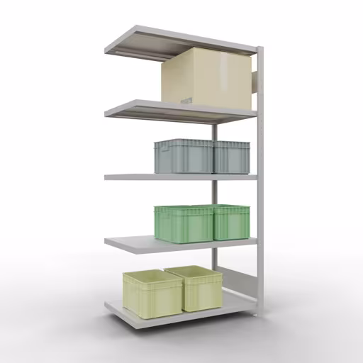 Figure n° 9 de l'article étagère complémentaire, étagère à étagères, système enfichable MULTIplus330, 2000 x 1000 x 600 mm, 5 étagères, gris clair RAL 7035 du groupe de produits système enfichable de Schulte Lagertechnik