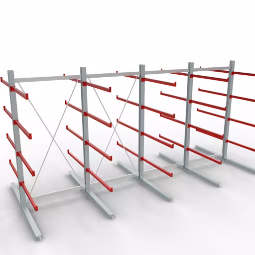 Scaffale completo K 6000, bifacciale, 3000 x 6000 x 2x 1250 mm, RAL 7001 / RAL 3000, 5 livelli di stoccaggio di Schulte Lagertechnik Scaffale completo K 6000, bifacciale, 3000 x 6000 x 2x 1250 mm, RAL 7001 / RAL 3000, 5 livelli di stoccaggio, K6000 per merci pesanti, articolo n. 28726