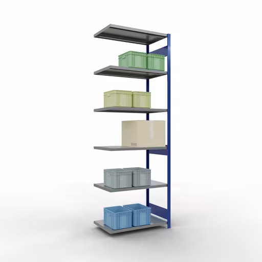Figure n° 14 de l'article, système d'étagères MULTIplus250, système enfichable, 3000 x 1000 x 600 mm, 7 étagères, RAL 5010 bleu gentiane/galvanisé du groupe de produits système enfichable de Schulte Lagertechnik