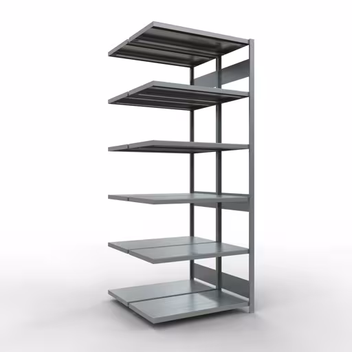 Un'altra vista dell'articolo Scaffale aggiuntivo, scaffale doppio, sistema di scaffali MULTIplus250, 2500 x 1000 x (2x500) mm (AxLxP), 2x6 ripiani, barre longitudinali, zincato dalla categoria scaffali