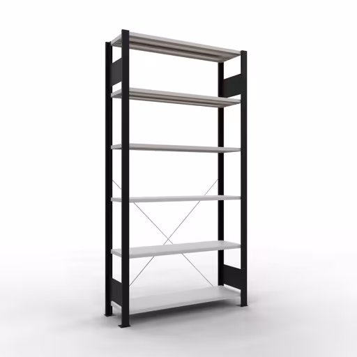 Étagère de base, étagère de bureau, système enfichable MULTIplus85, 2000 x 1000 x 300 mm, 6 étagères, sans baguette de butée, noir/gris clair de la marque Schulte Lagertechnik de la gamme d'étagères de bureau