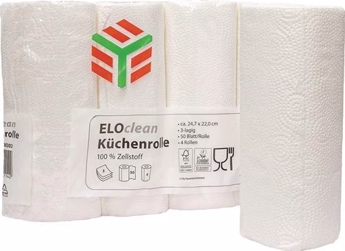 Carta da cucina ELOclean Plus, lunga circa 11 m x larga 220 mm, bianco brillante, a 3 veli, 4 rotoli del marchio Elos Carta da cucina ELOclean Plus, lunga circa 11 m x larga 220 mm, bianco brillante, a 3 veli, 4 rotoli, ELOS, dalla categoria panni per la pulizia e la pulizia, asciugamani, rotoli di carta assorbente, codice articolo 9000469249