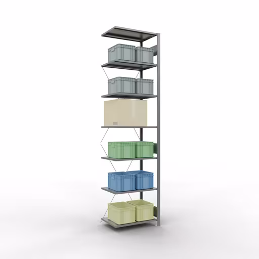 Rayonnage supplémentaire, rayonnage, système enfichable MULTIplus150, 3000 x 750 x 500 mm, 7 tablettes, traverse, galvanisé avec GTIN 4004514205025 , Système de rayonnage à étagères MULTIplus150, 3000 x 750 x 500 mm, 7 étagères, galvanisé de Schulte Lagertechnik avec le réf. 12757-75