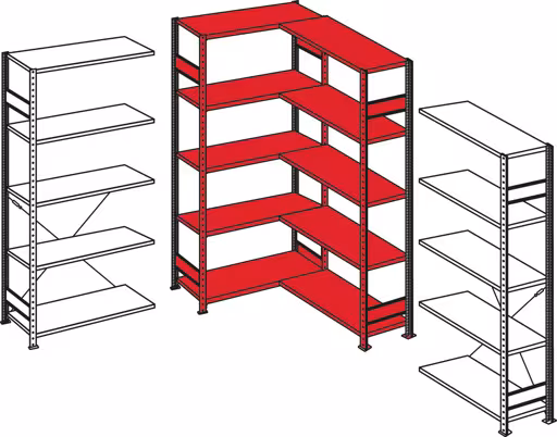 Un'altra vista dell'articolo scaffale angolare (campi A + B) 2000 x 1000 x 500, ripiani 2x5, lunghezza barre, zincato della categoria ripiani angolari