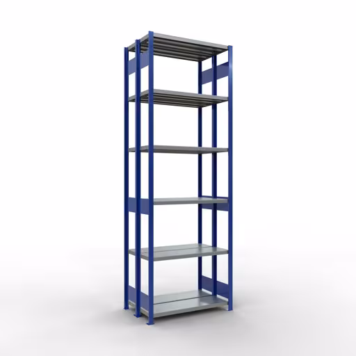 Image supplémentaire de l'article Étagère de base, étagère double, système d'étagères enfichable MULTIplus250, 3000 x 1000 x (2x300) mm, 2x7 étagères, RAL 5010 bleu gentiane à partir d'étagères doubles