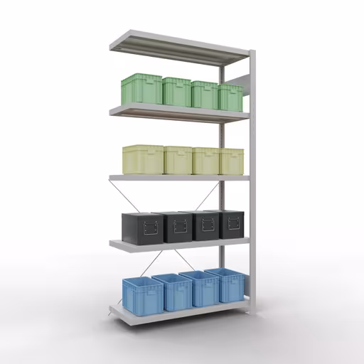 Image du produit n° 12 de l'article Rayonnage complémentaire, rayonnage à étagères, système enfichable MULTIplus330, 2000 x 1000 x 400 mm, 5 étagères, traverse, RAL 7035 gris clair Figure n° 12 de l'article étagère complémentaire, étagère à étagères, système enfichable MULTIplus330, 2000 x 1000 x 400 mm, 5 étagères, gris clair RAL 7035 du groupe de produits système enfichable de la marque Schulte Lagertechnik