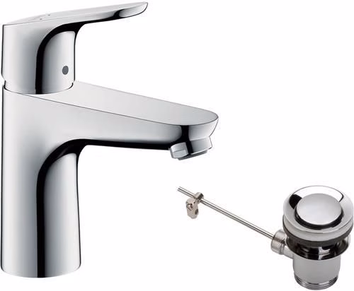 Miscelatore monocomando per lavabo Hansgrohe FOCUS 100, diametro nominale 15, con piletta di scarico a pressione G da 1 1/4 pollici, cromato, della categoria rubinetteria per lavabo, codice articolo 6000536258